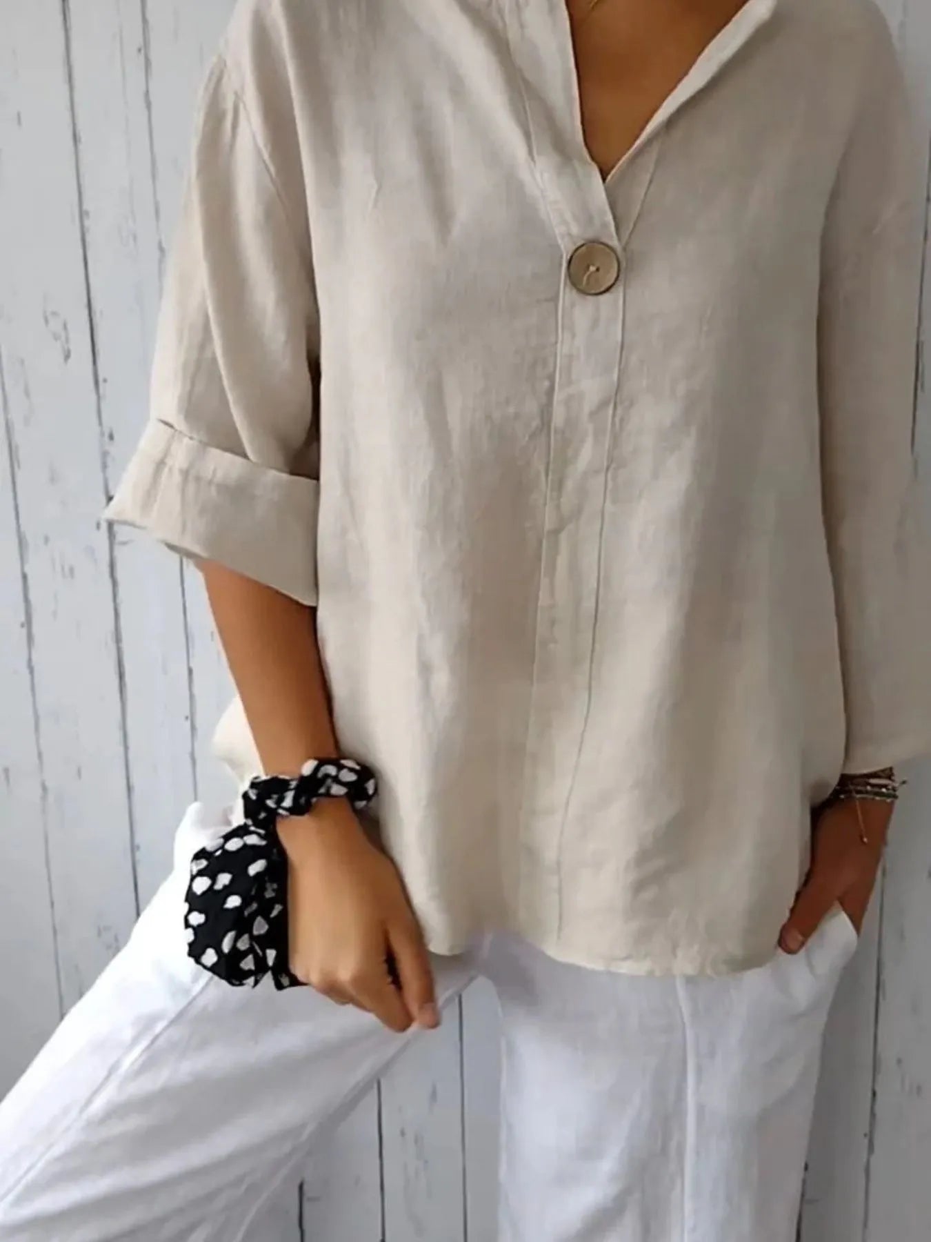 Dames Blouse Notch Kraag Ademend Linnenmix 1
