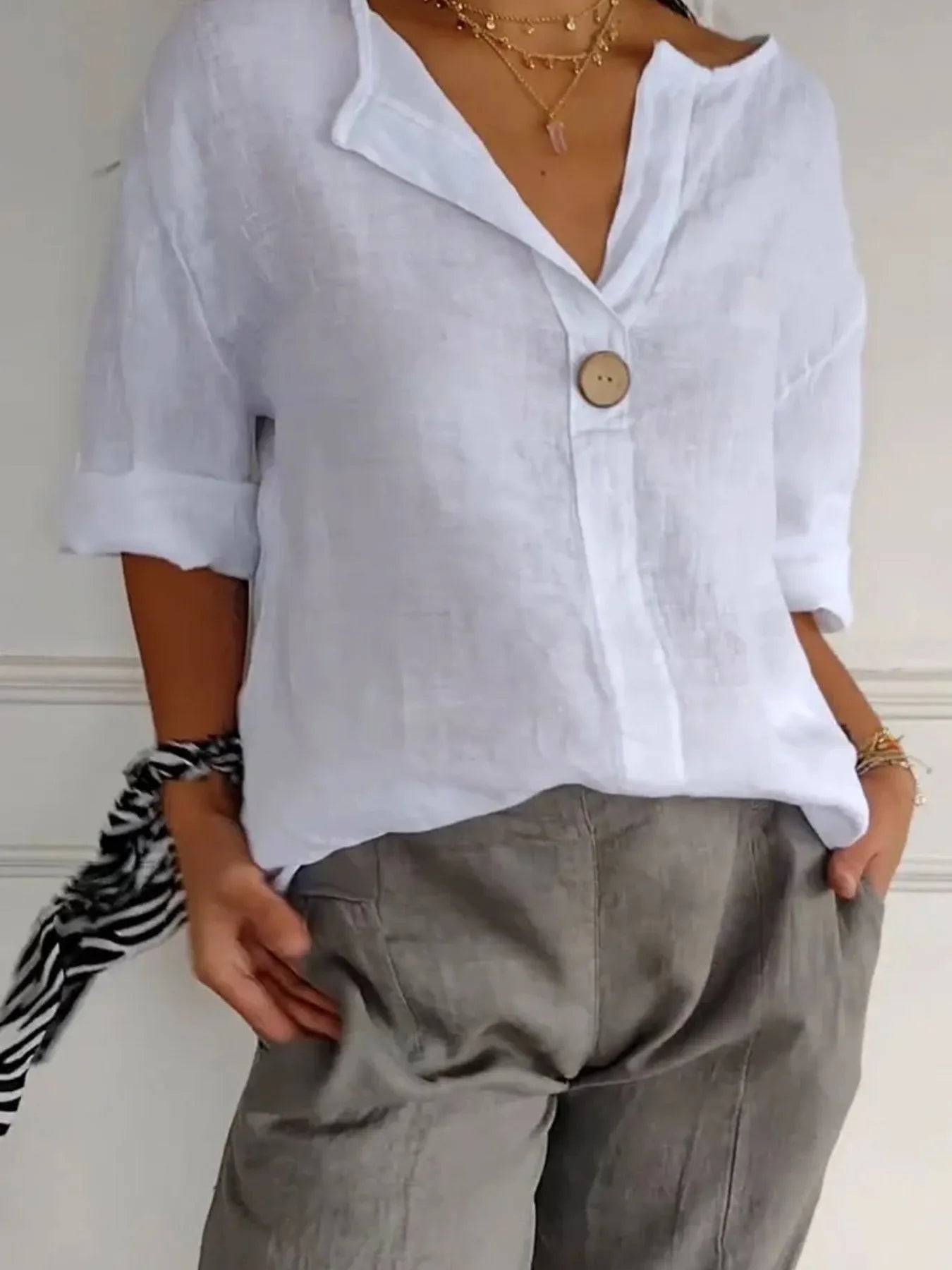 Dames Blouse Notch Kraag Ademend Linnenmix 11