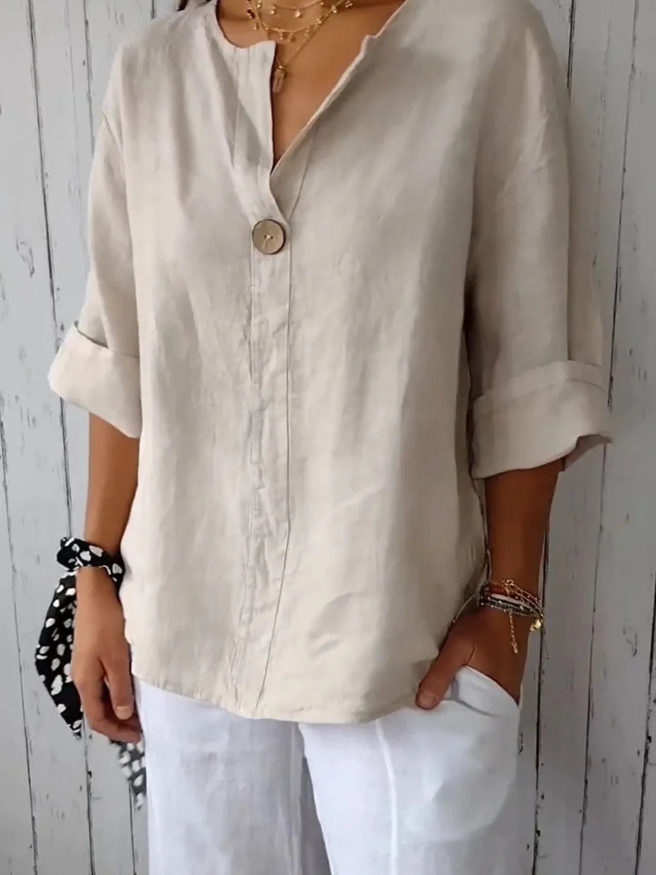 Dames Blouse Notch Kraag Ademend Linnenmix 2