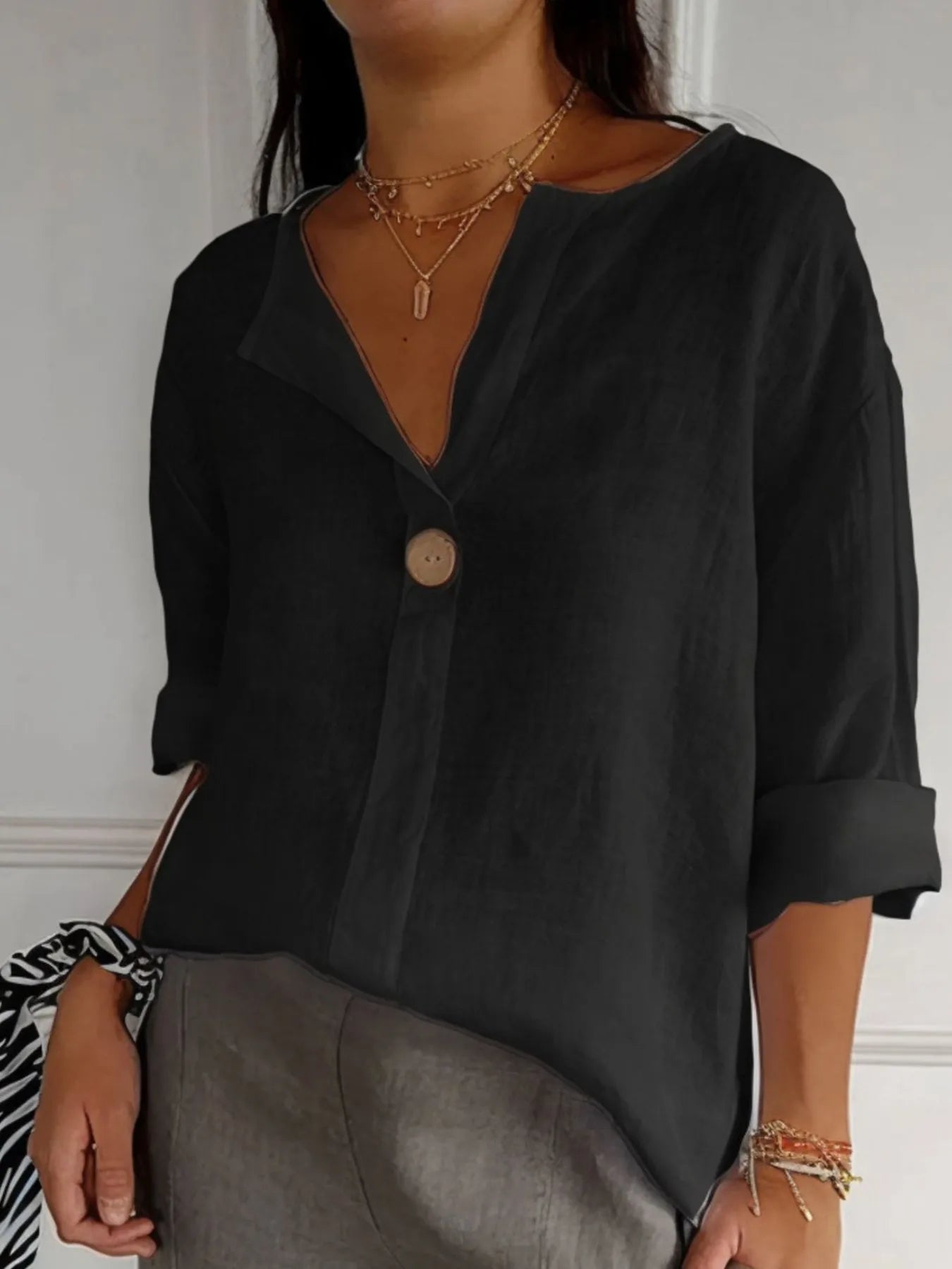 Dames Blouse Notch Kraag Ademend Linnenmix 4