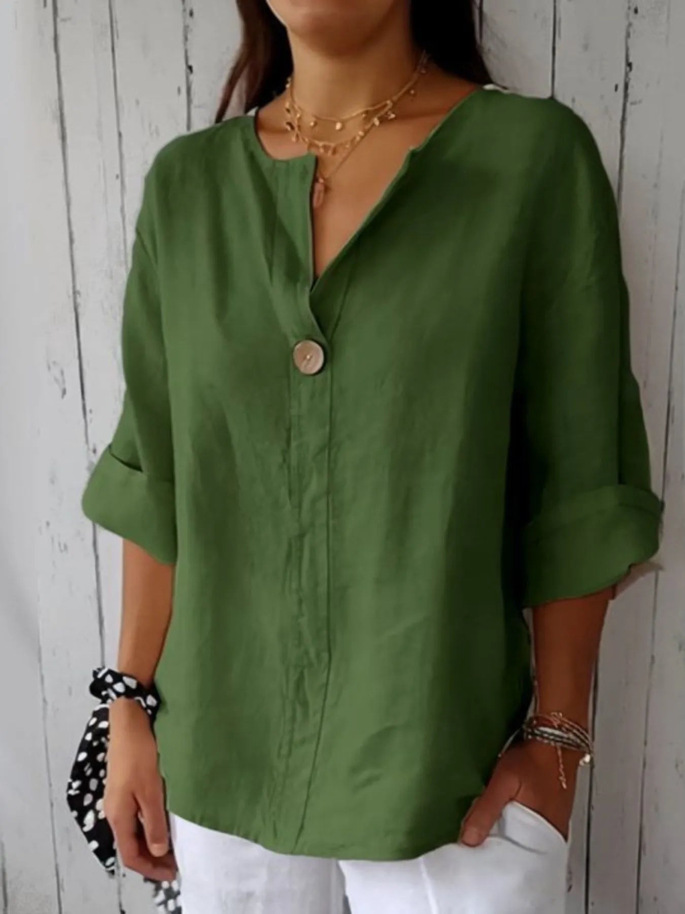 Dames Blouse Notch Kraag Ademend Linnenmix 6
