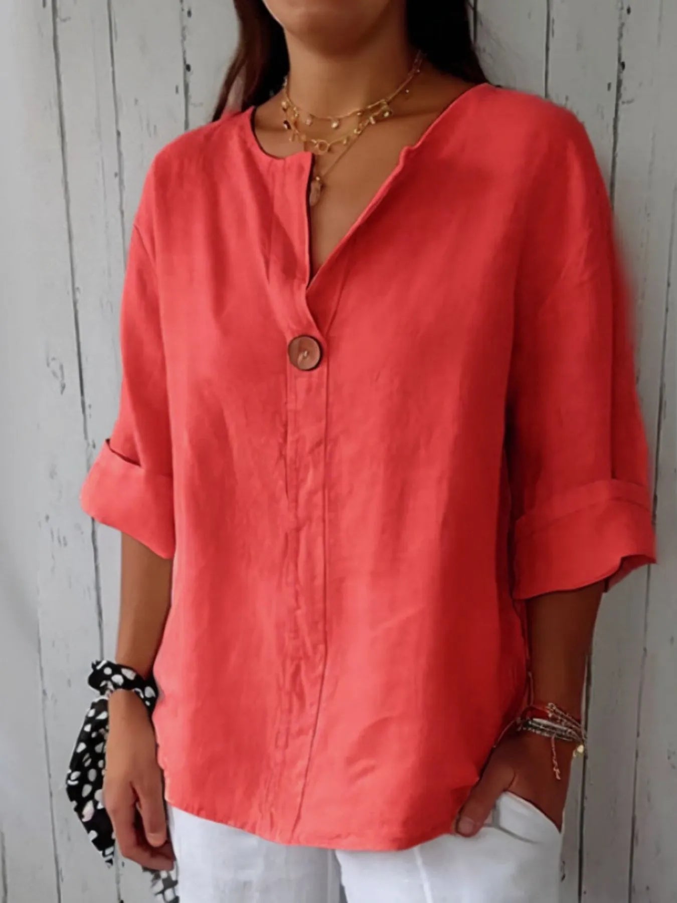 Dames Blouse Notch Kraag Ademend Linnenmix 9