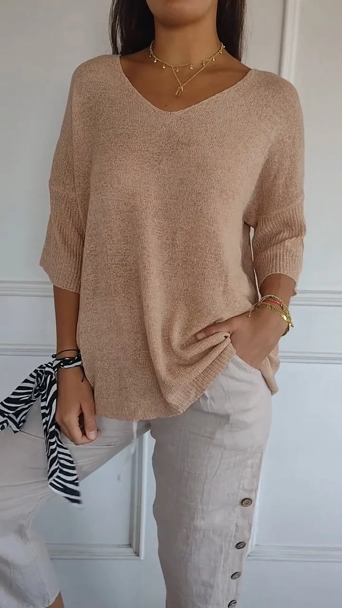 Dames Blouse V-Hals Zacht Breiwerk Casual Top 2