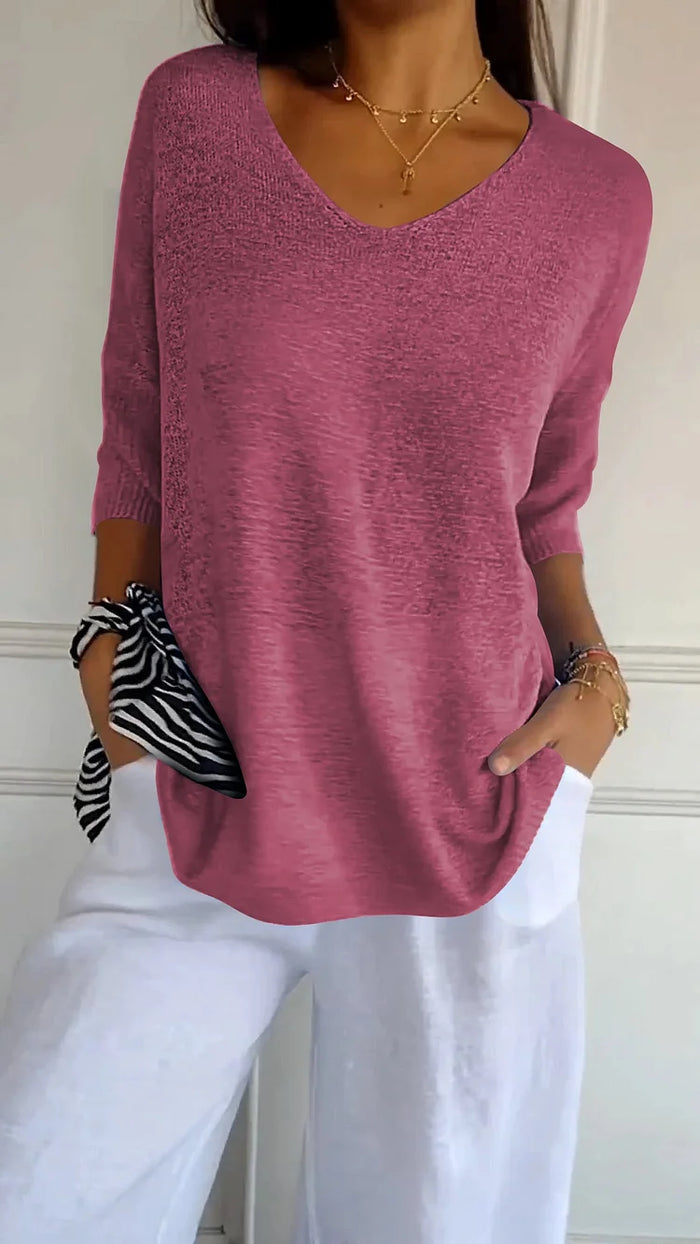Dames Blouse V-Hals Zacht Breiwerk Casual Top 3