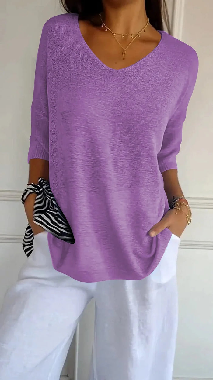 Dames Blouse V-Hals Zacht Breiwerk Casual Top 4