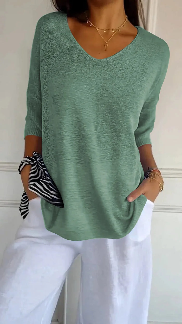 Dames Blouse V-Hals Zacht Breiwerk Casual Top 6