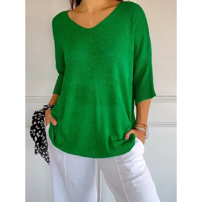 Dames Blouse V-Hals Zacht Breiwerk Casual Top 8