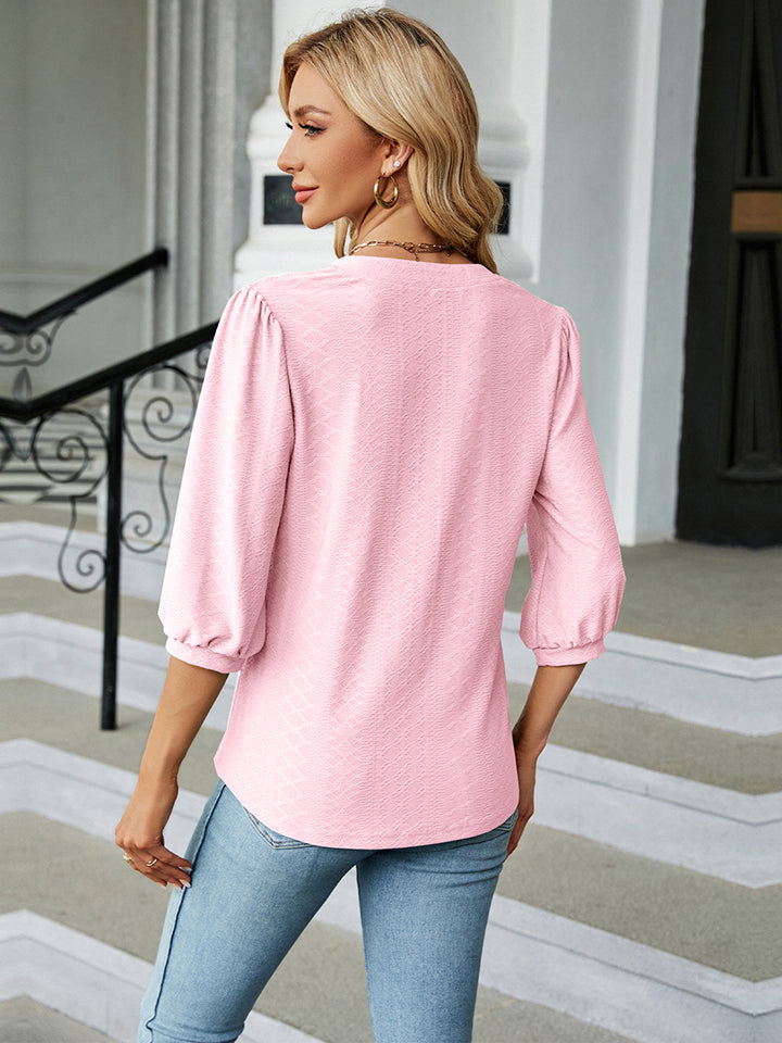 Dames Blouse met Notch Hals en Driekwart Mouwen 1