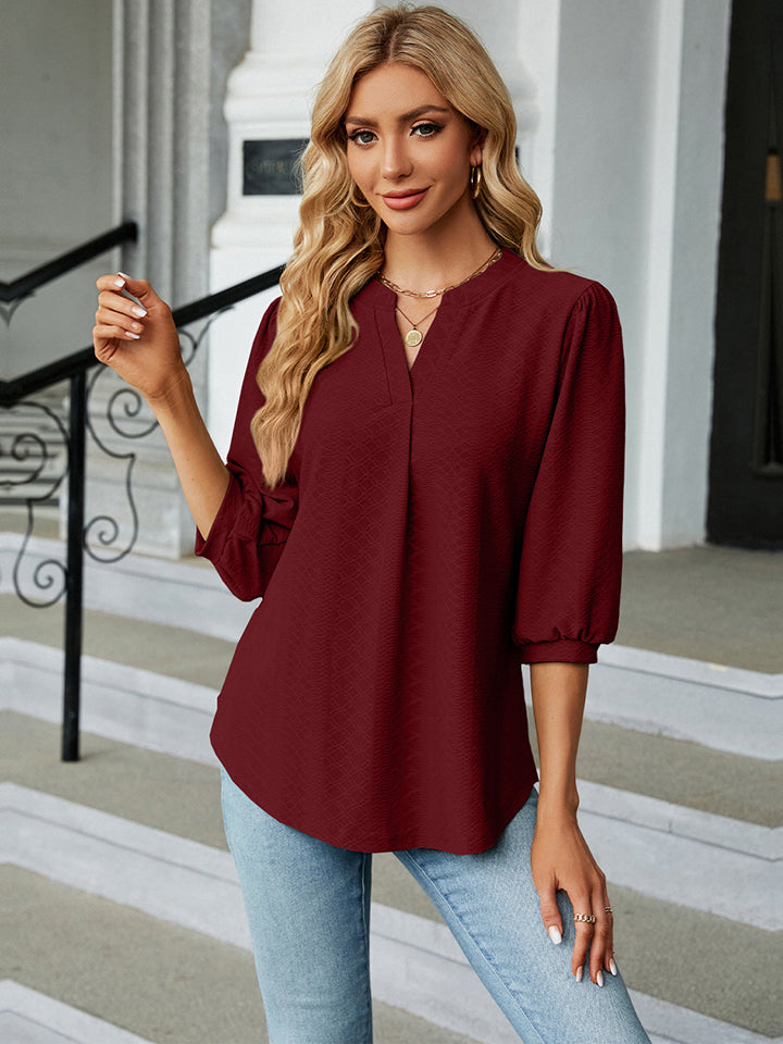 Dames Blouse met Notch Hals en Driekwart Mouwen 8