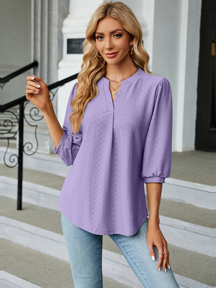 Dames Blouse met Notch Hals en Driekwart Mouwen 9