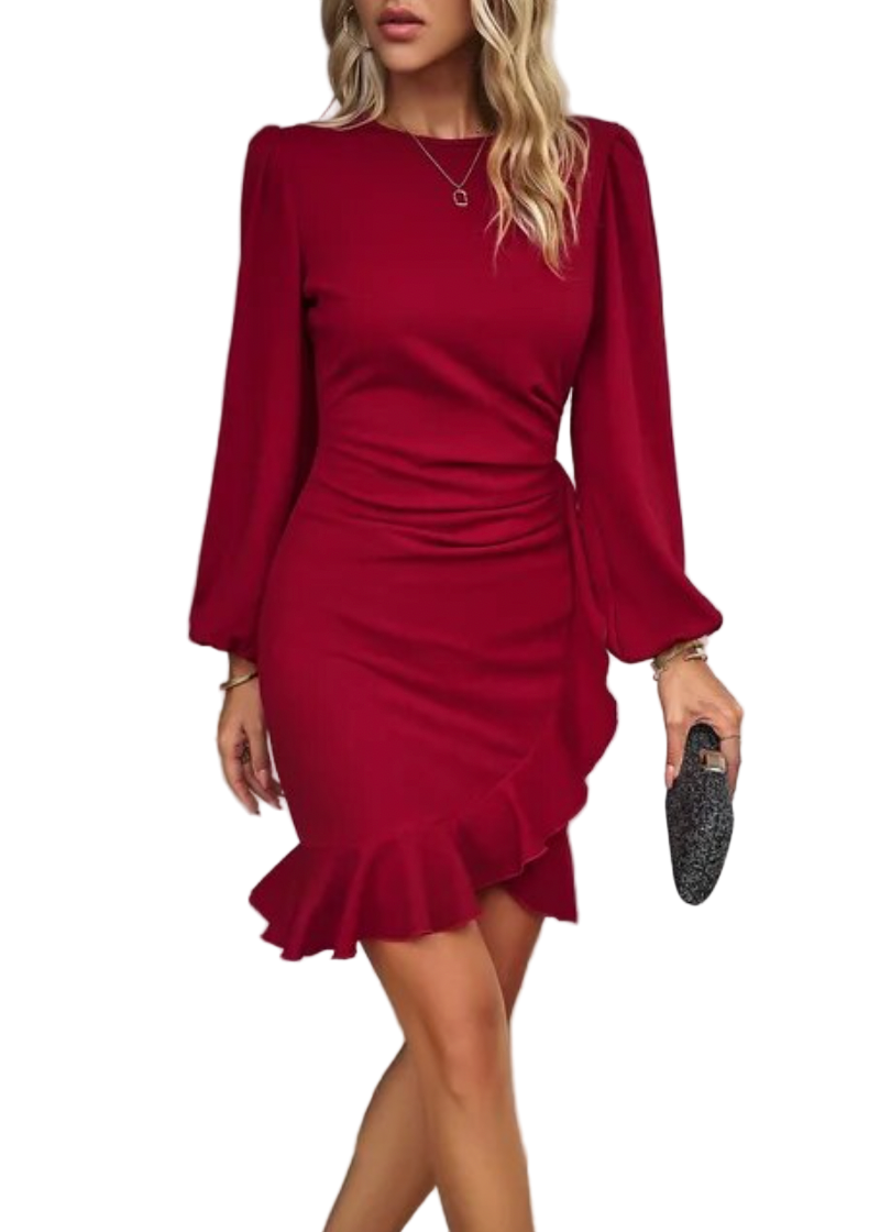 Dames Bodycon Jurk met Rimpel en Lange Mouwen 0