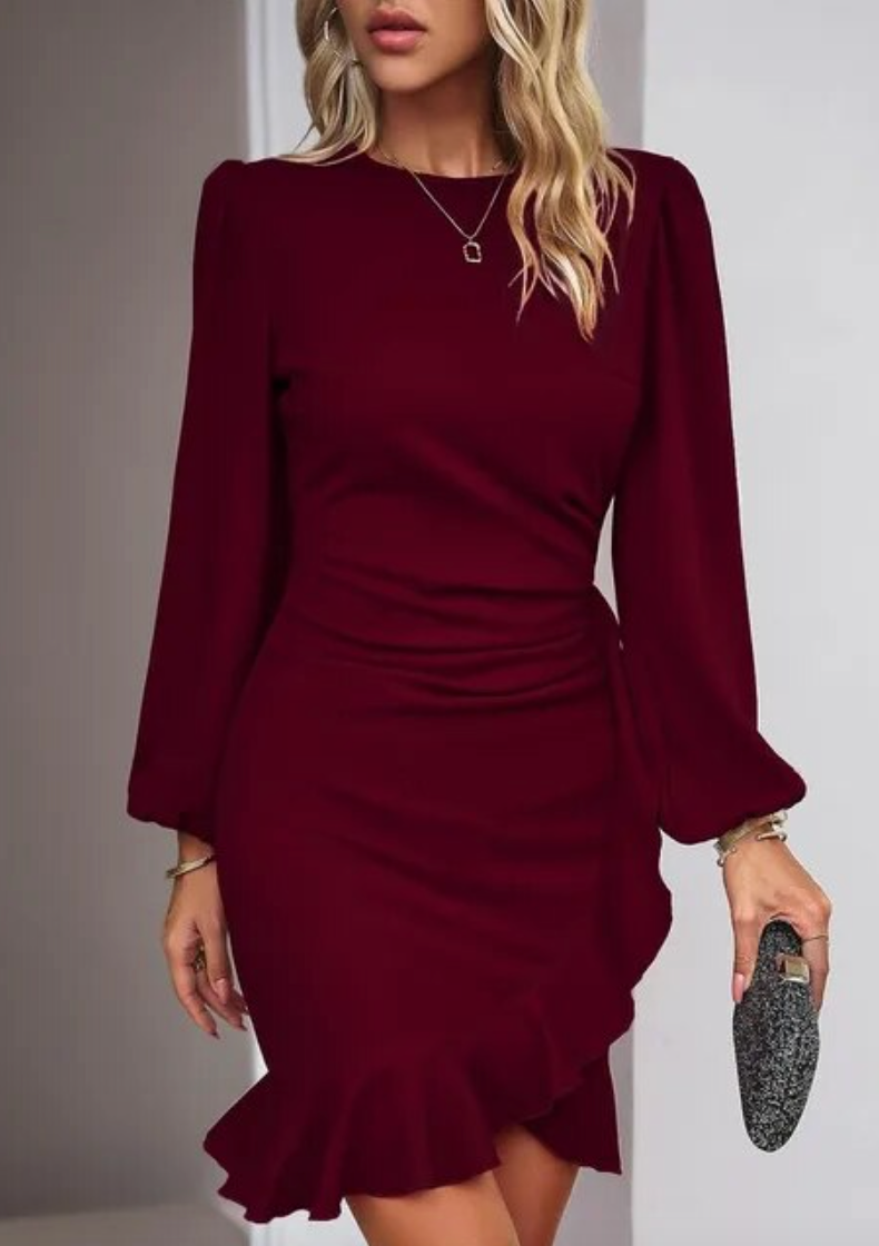 Dames Bodycon Jurk met Rimpel en Lange Mouwen 5