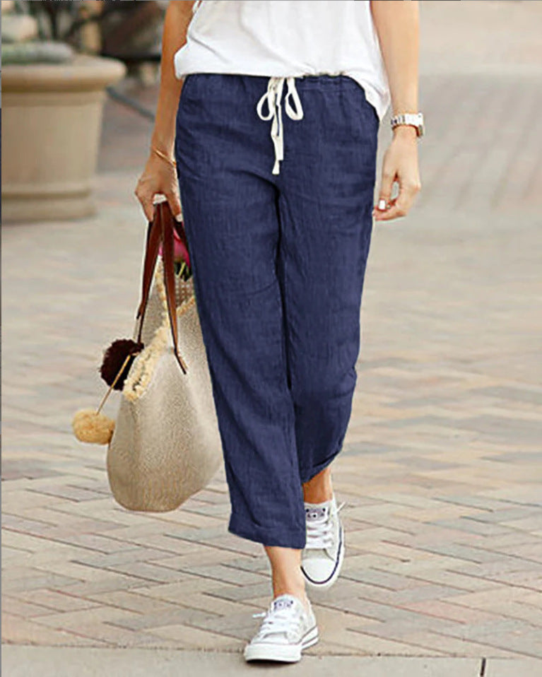 Dames Broek Relaxed Fit Met Touwtjes Taille Volledige Lengte Casual 2