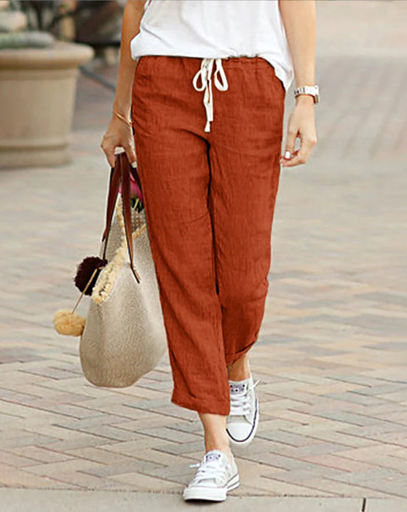 Dames Broek Relaxed Fit Met Touwtjes Taille Volledige Lengte Casual 3