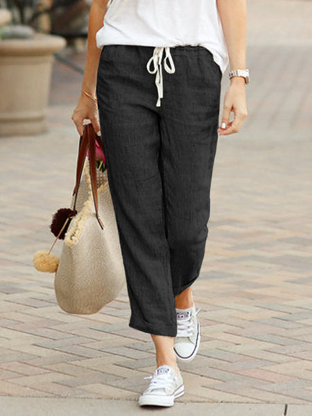 Dames Broek Relaxed Fit Met Touwtjes Taille Volledige Lengte Casual 5