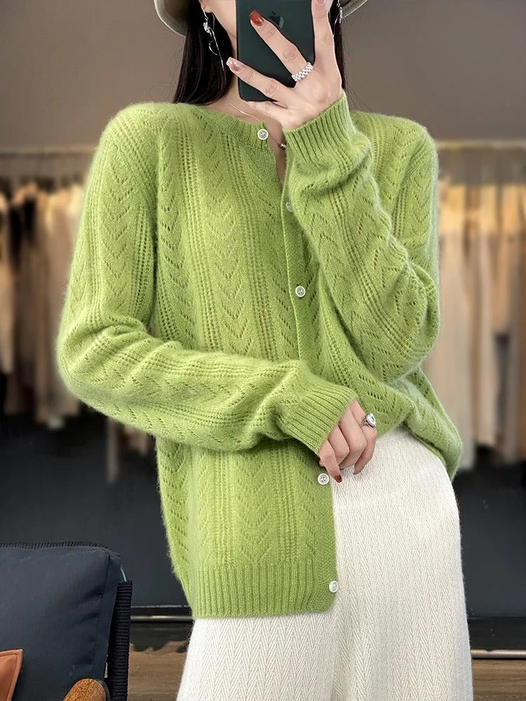 Dames Cardigan Casual 100% Rambouillet Wol 1