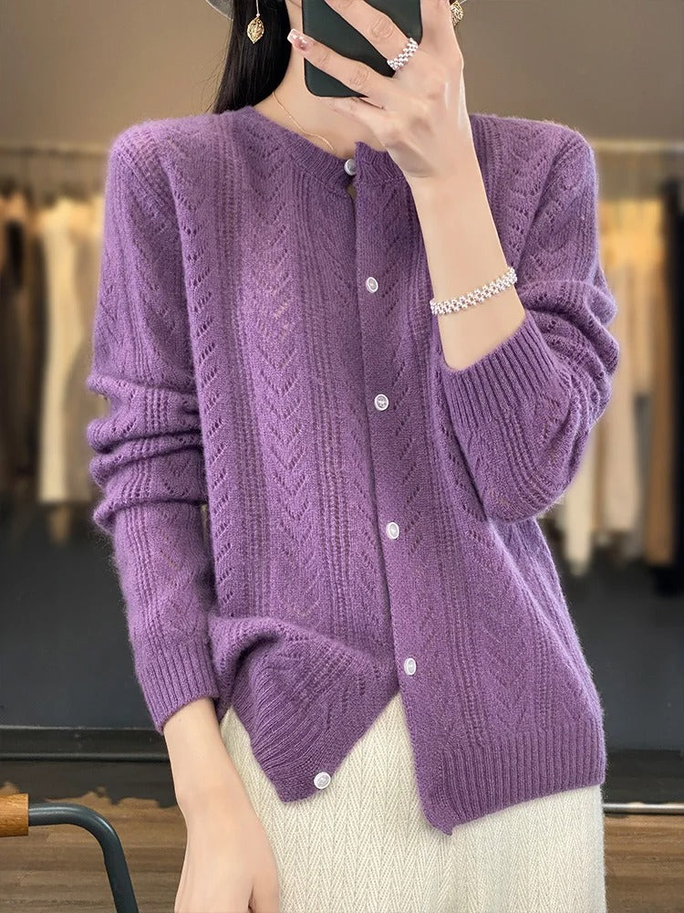Dames Cardigan Casual 100% Rambouillet Wol 3