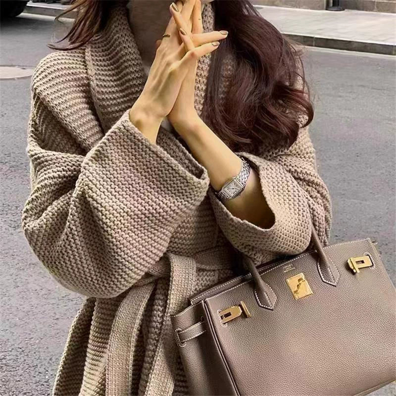 Dames Cardigan Chunky Knit Met Tailleband 2