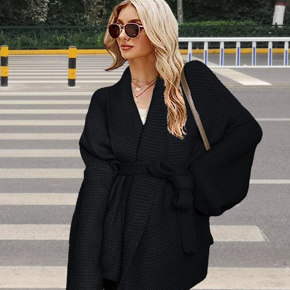 Dames Cardigan Chunky Knit Met Tailleband 3