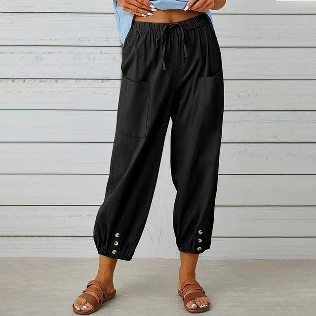 Dames Casual Broek Losse Pasvorm Ademend Mengsel Met Touwsluiting En Enkel Lengte 0