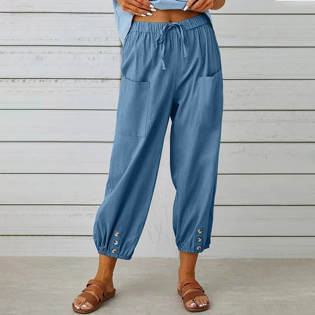 Dames Casual Broek Losse Pasvorm Ademend Mengsel Met Touwsluiting En Enkel Lengte 1