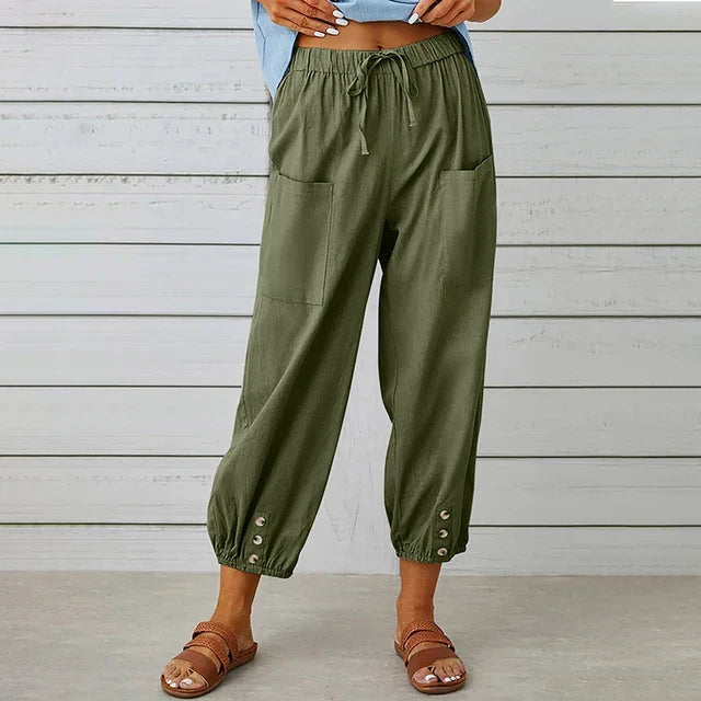 Dames Casual Broek Losse Pasvorm Ademend Mengsel Met Touwsluiting En Enkel Lengte 3