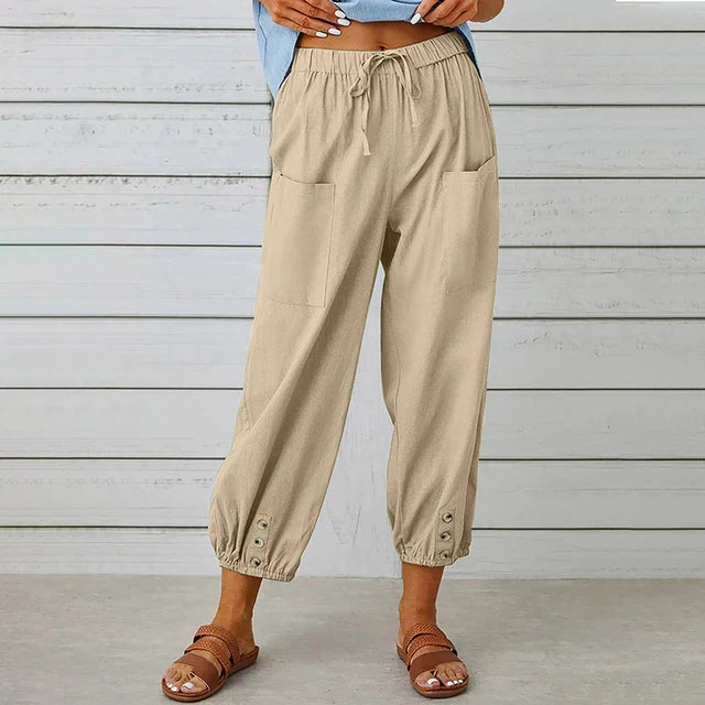 Dames Casual Broek Losse Pasvorm Ademend Mengsel Met Touwsluiting En Enkel Lengte 4