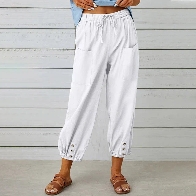 Dames Casual Broek Losse Pasvorm Ademend Mengsel Met Touwsluiting En Enkel Lengte 5