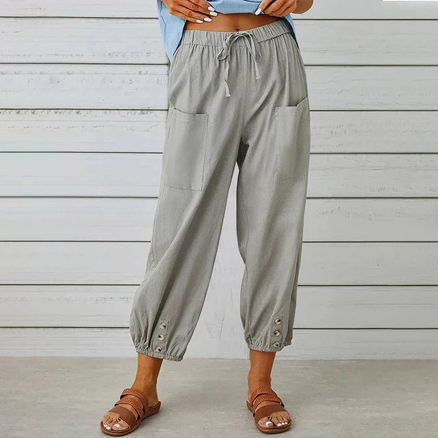 Dames Casual Broek Losse Pasvorm Ademend Mengsel Met Touwsluiting En Enkel Lengte 6