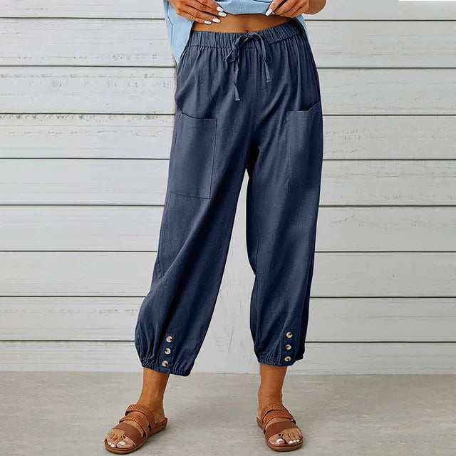 Dames Casual Broek Losse Pasvorm Ademend Mengsel Met Touwsluiting En Enkel Lengte 7