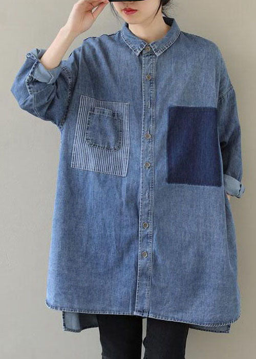 Dames Casual Denim Blouse met Peter Pan-kraag 1