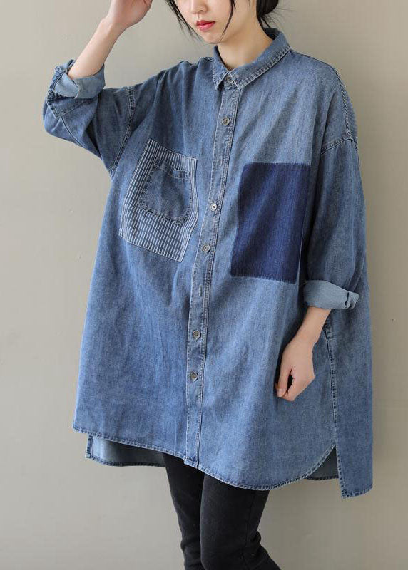 Dames Casual Denim Blouse met Peter Pan-kraag 2