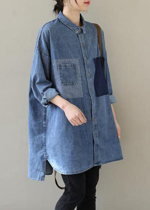 Dames Casual Denim Blouse met Peter Pan-kraag 3