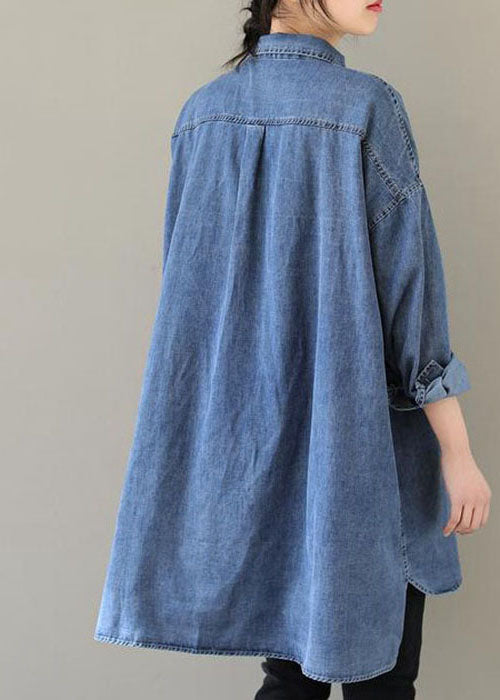 Dames Casual Denim Blouse met Peter Pan-kraag 4