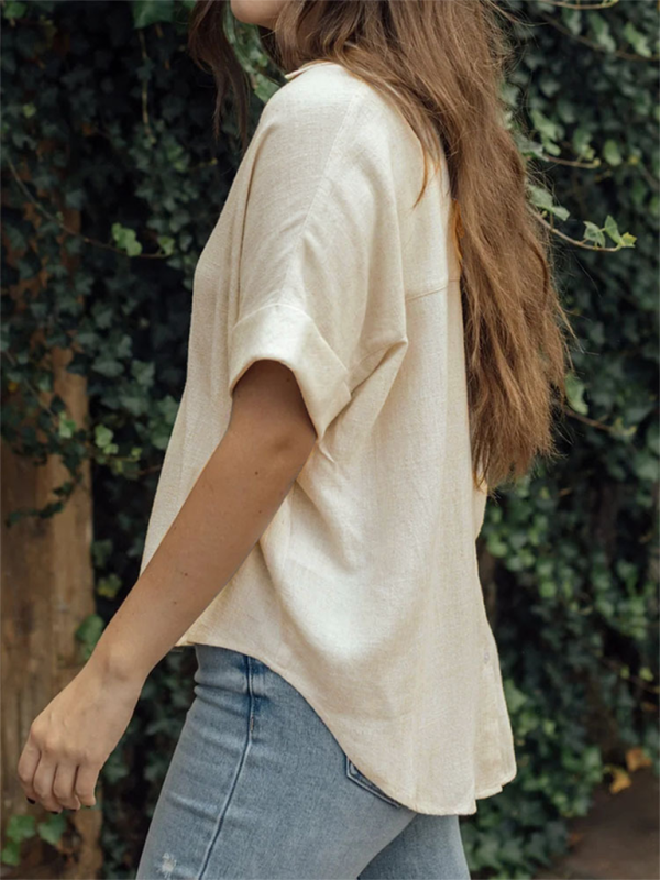 Dames Casual Shirt van Katoen en Linnen in Effen Kleur 2