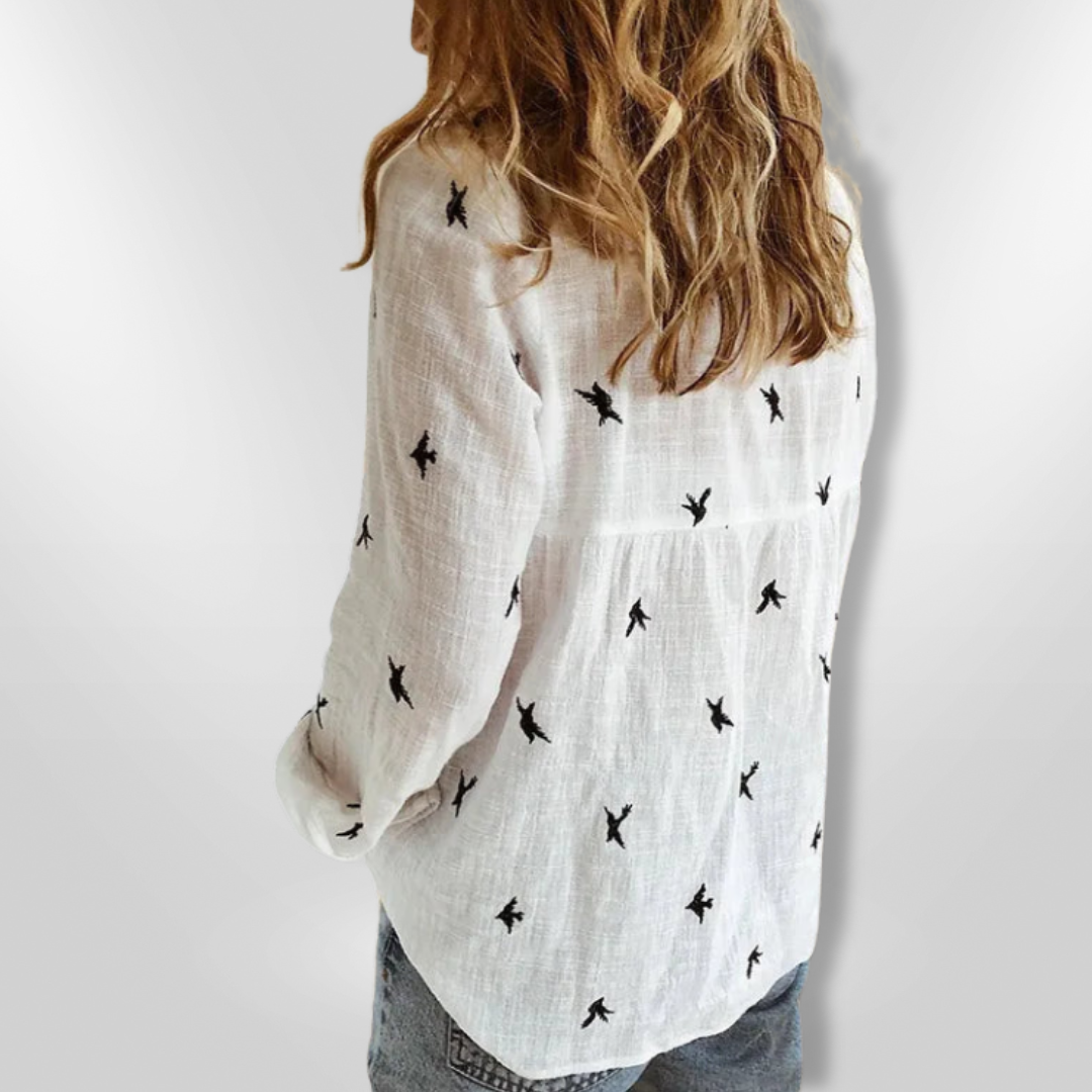 Dames Chemise Boutonnée Vogelprint Katoen Casual Fit 3