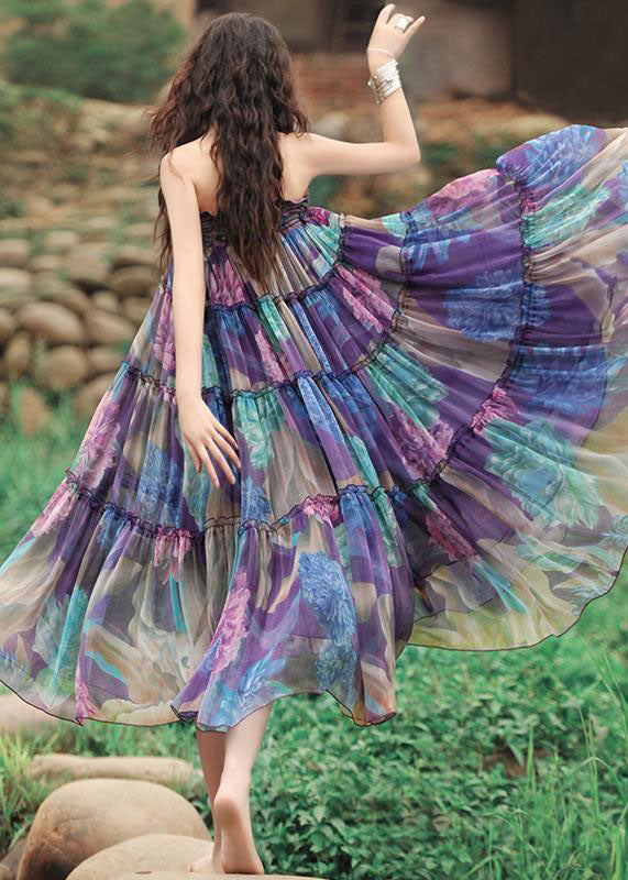 Dames Chiffon Rok met Trekkoord en Patchwork Print 3
