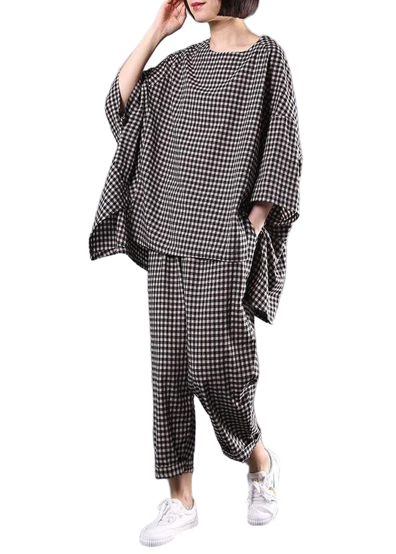 Dames Co Ord Set Vintage Geruit Blouse en Broek Outfit 0