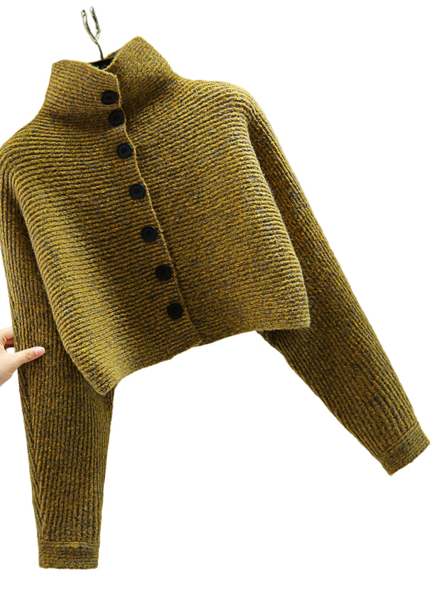 Dames Coltrui Met Knoop en Vleermuismouwen, Trendy Gebreid Design 0