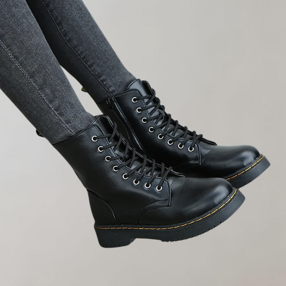 Dames Combat Boots met Veters en Zijrits 3