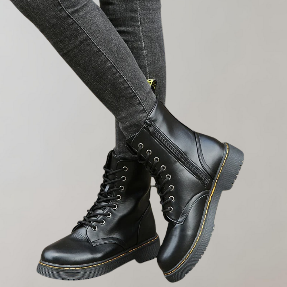 Dames Combat Boots met Veters en Zijrits 6