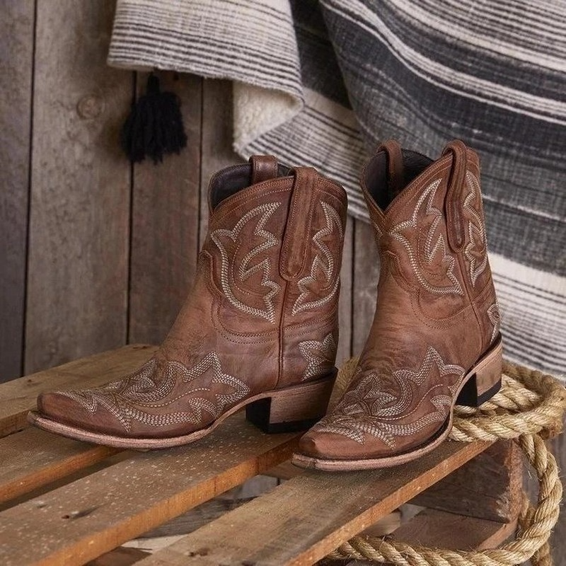 Dames Cowboy Enkellaarzen Met Borduursel 0