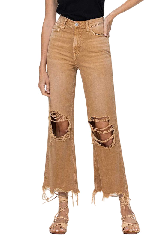 Dames Crop Flare Jeans Vintage 90's Goud 0