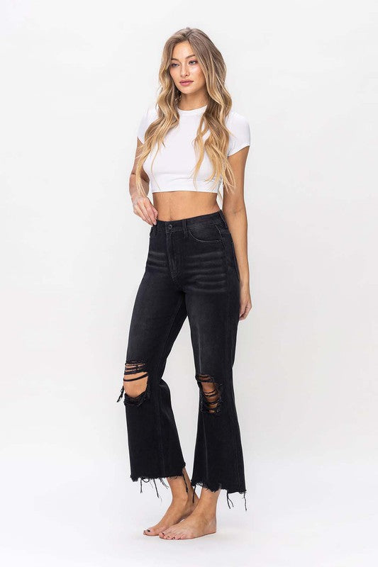 Dames Crop Flare Jeans Vintage 90's Zwart 3
