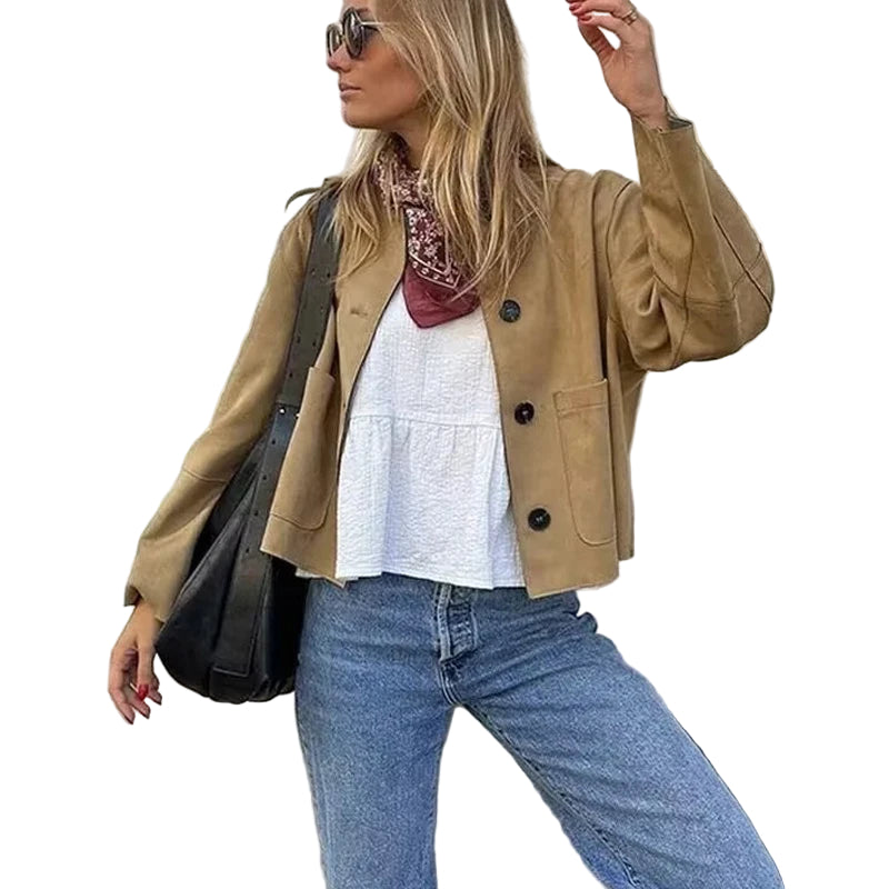 Dames Cropped Blazer Jacket Met Lange Mouwen 1