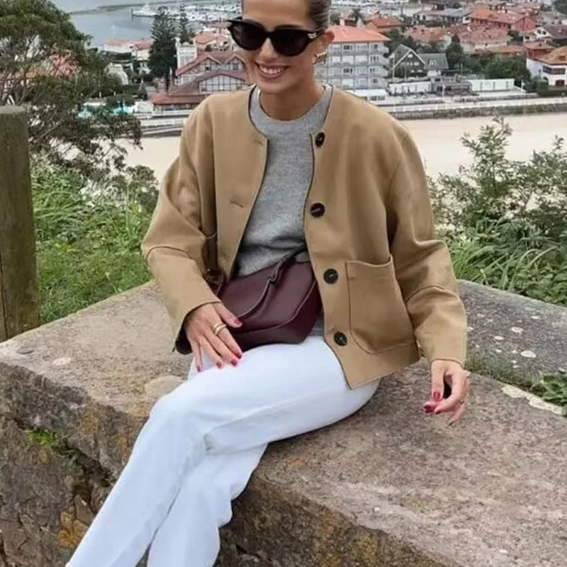 Dames Cropped Blazer Jacket Met Lange Mouwen 2