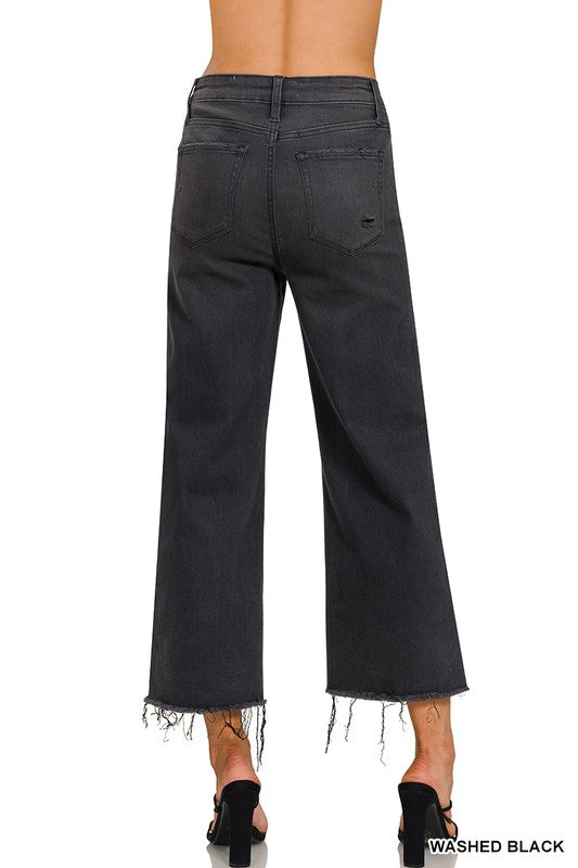 Dames Cropped Jeans Hoge Taille Katoenmix Gewassen Zwart 2