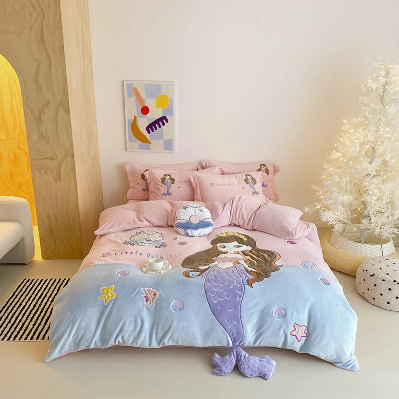 Dames Dekbedovertrekset Cartoon Zeemeermin Speels Design 0