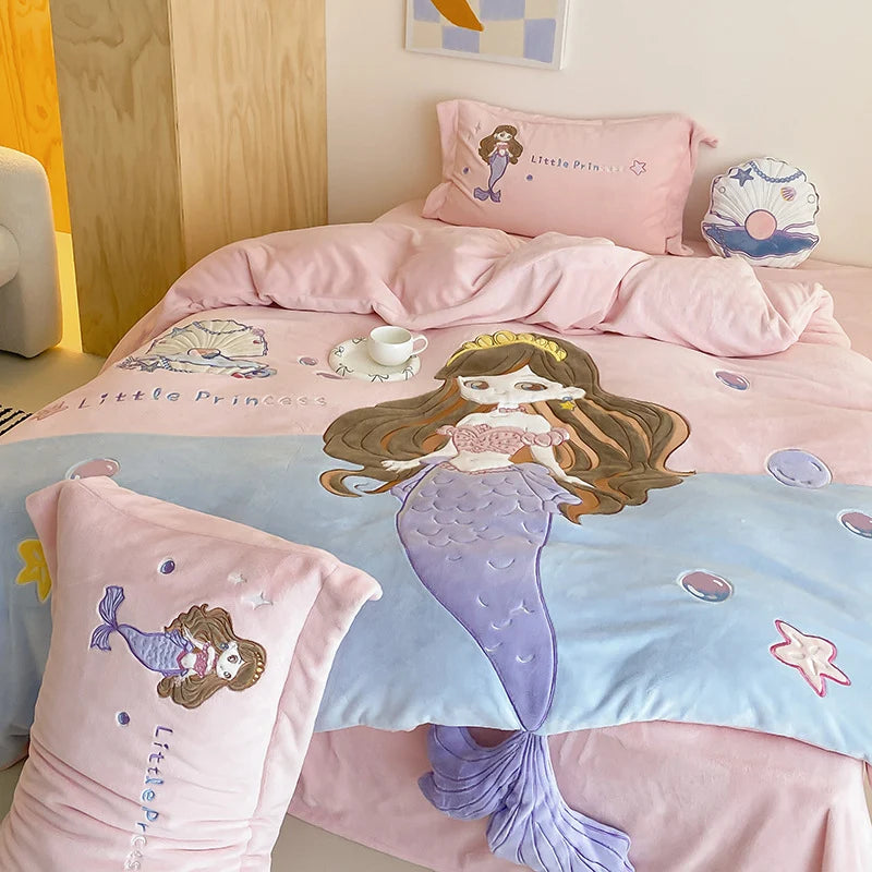 Dames Dekbedovertrekset Cartoon Zeemeermin Speels Design 1