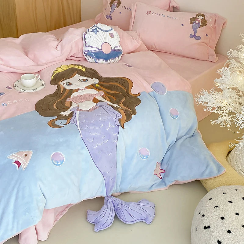 Dames Dekbedovertrekset Cartoon Zeemeermin Speels Design 2